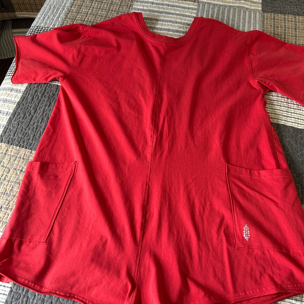 Free People Red Short Sleeve romper with Pockets